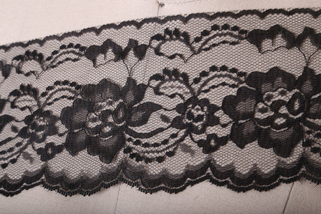 Floral Polyester Lace Trim Black White