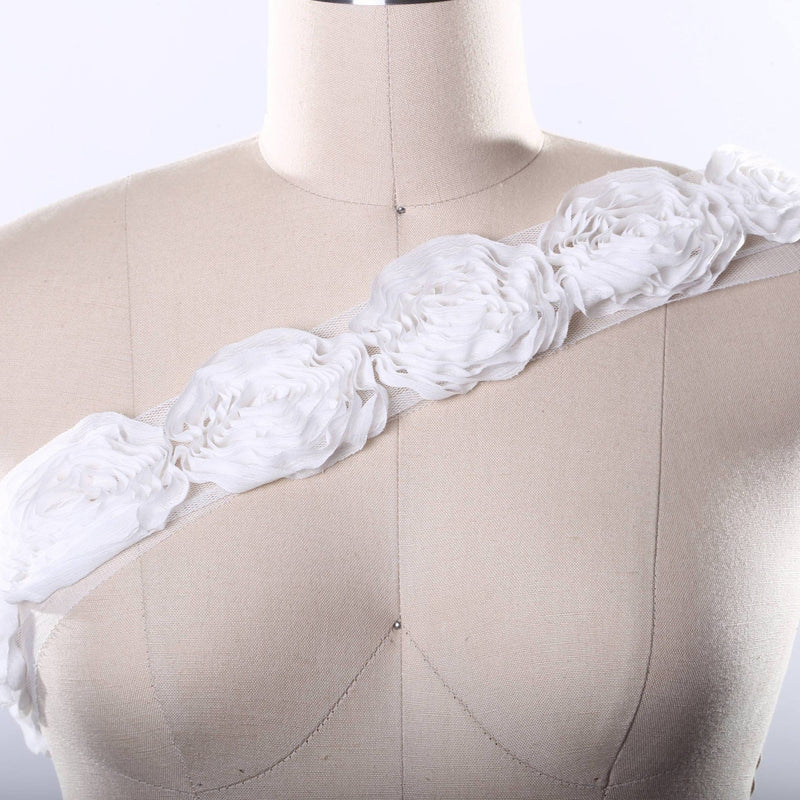 Rose Lace Trim White Ivory