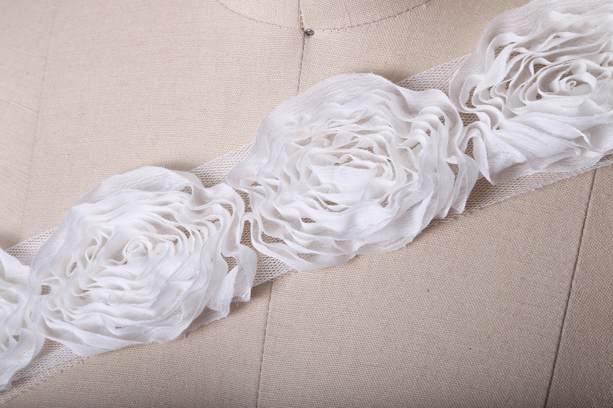 Rose Lace Trim White Ivory