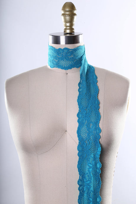 Stretch Lace Trim 2.5" Floral Blue