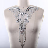 Beaded Sequined Applique Silver Iron-On