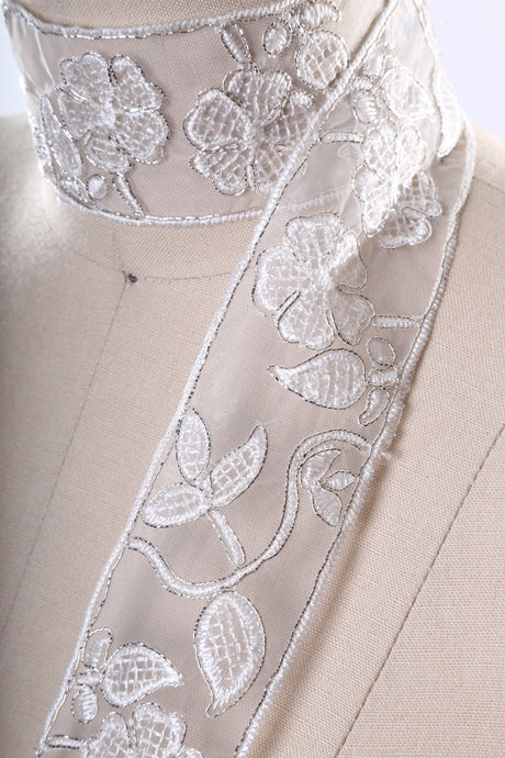 Flower Lace Trim White Silver