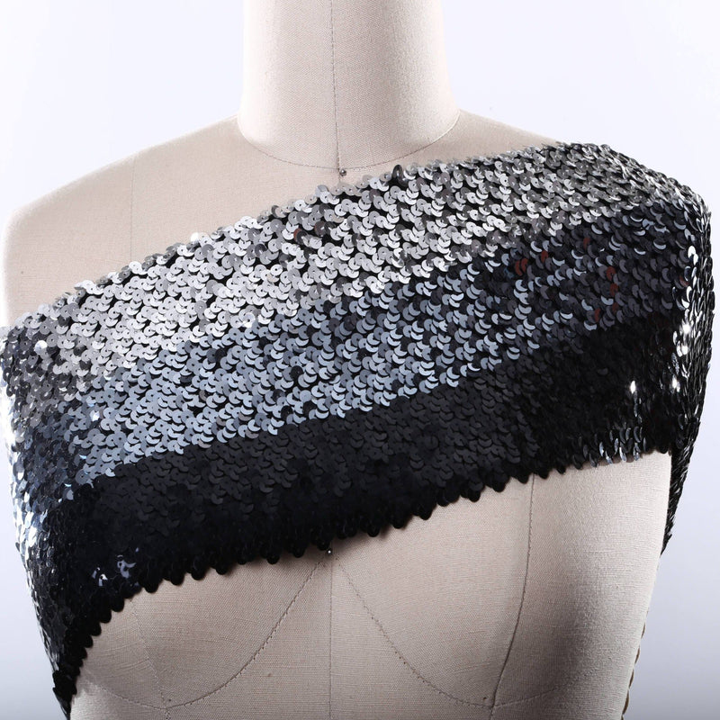 Stretch Sequin Trim Silver Gunmetal Black