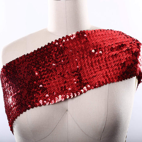 Stretch Sequin Trim 6" Red Black