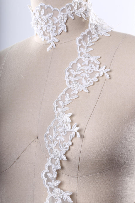 Bridal Lace Trim Polyester Leaf Motif 3"