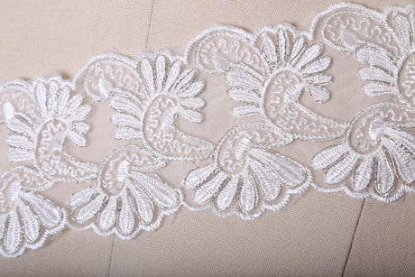 Bridal Lace Trim White Double Fan