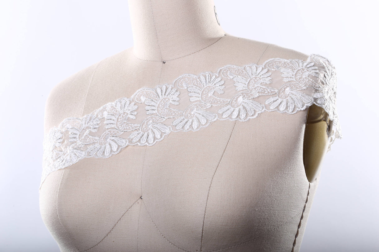 Bridal Lace Trim White Double Fan