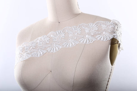 Bridal Lace Trim White Double Fan