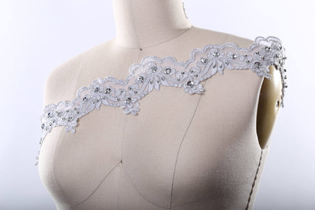Beaded Lace Pearl Trim Gray Silver