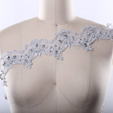 Beaded Lace Pearl Trim Gray Silver