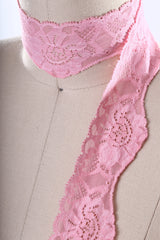 Stretch Lace Trim Carnation Pink Floral Scallops