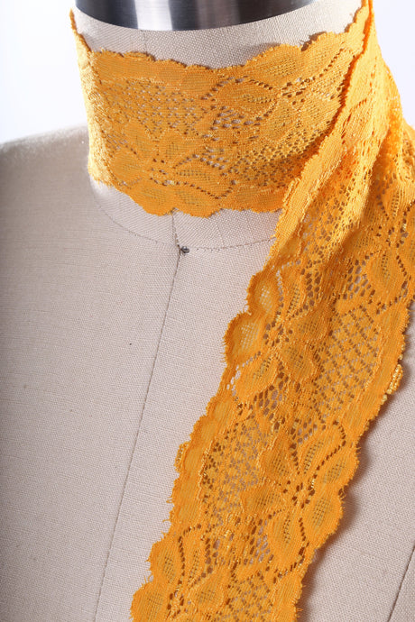 Stretch Lace Trim Carrot Orange Floral