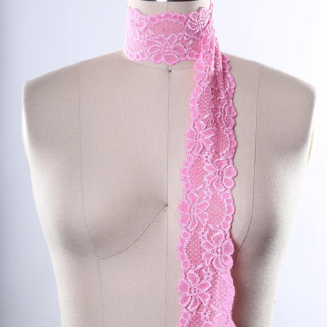 Floral Stretch Lace Trim Pink 2.5 Inch