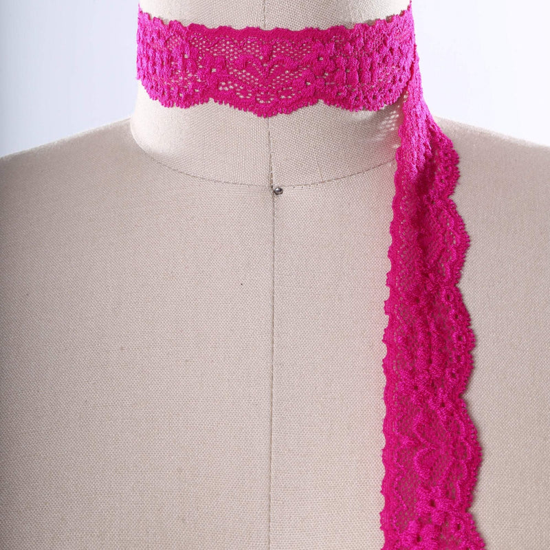 Stretch Lace Trim Hot Pink 1 Inch