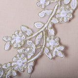 Beaded Sequined Applique White Gold