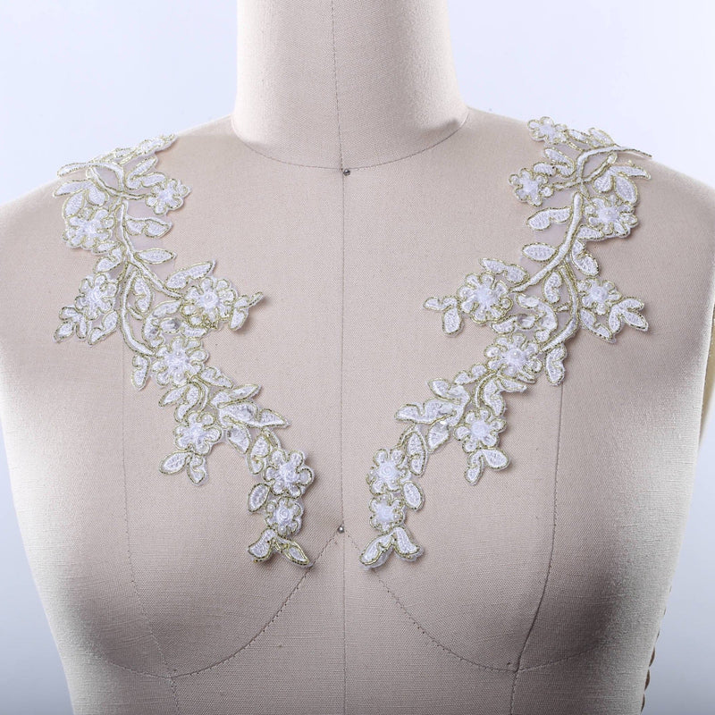 Beaded Sequined Applique White Gold