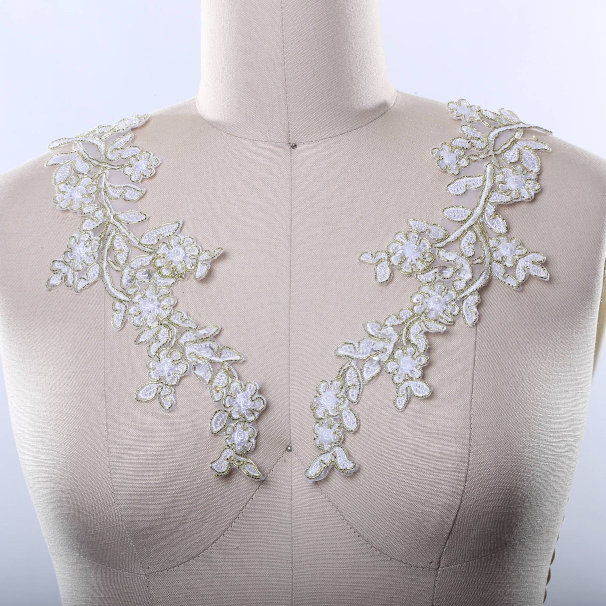 Beaded Sequined Applique White Gold