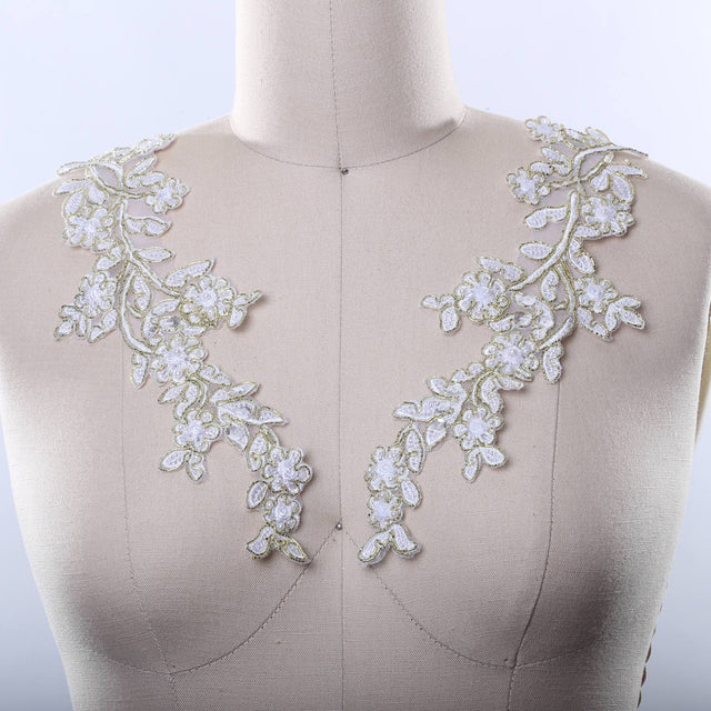 Beaded Sequined Applique White Gold
