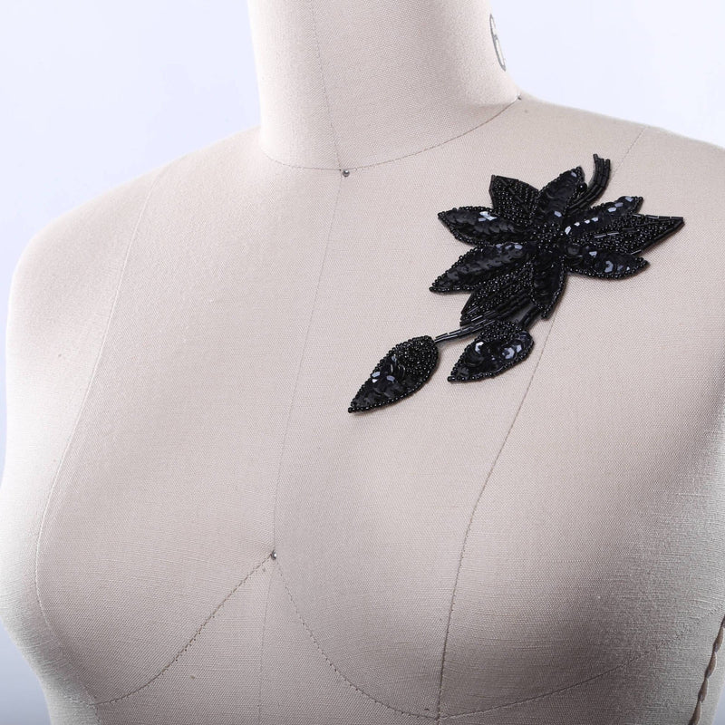 Sequin Flower Applique Black