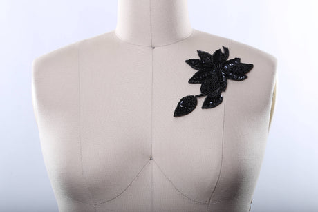 Sequin Flower Applique Black