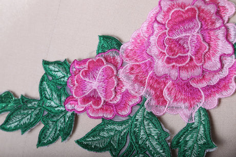 Embroidered Flower Applique Pink Green