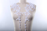 Beaded Floral Lace Applique Pair