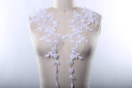 Beaded Floral Lace Applique Pair