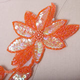 Beaded Flower Applique Tangerine Orange Iron-On