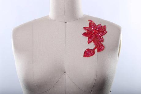 Flower Applique Coral Beaded Sequin Iron-On