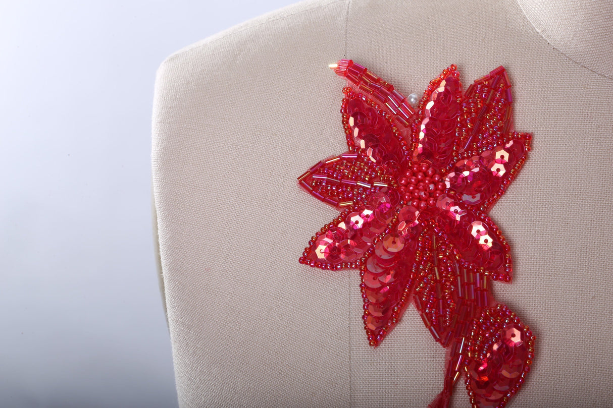 Flower Applique Coral Beaded Sequin Iron-On