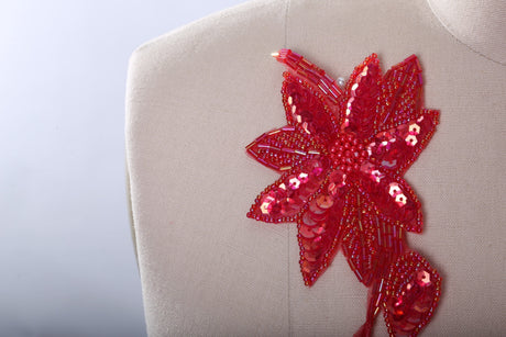 Flower Applique Coral Beaded Sequin Iron-On