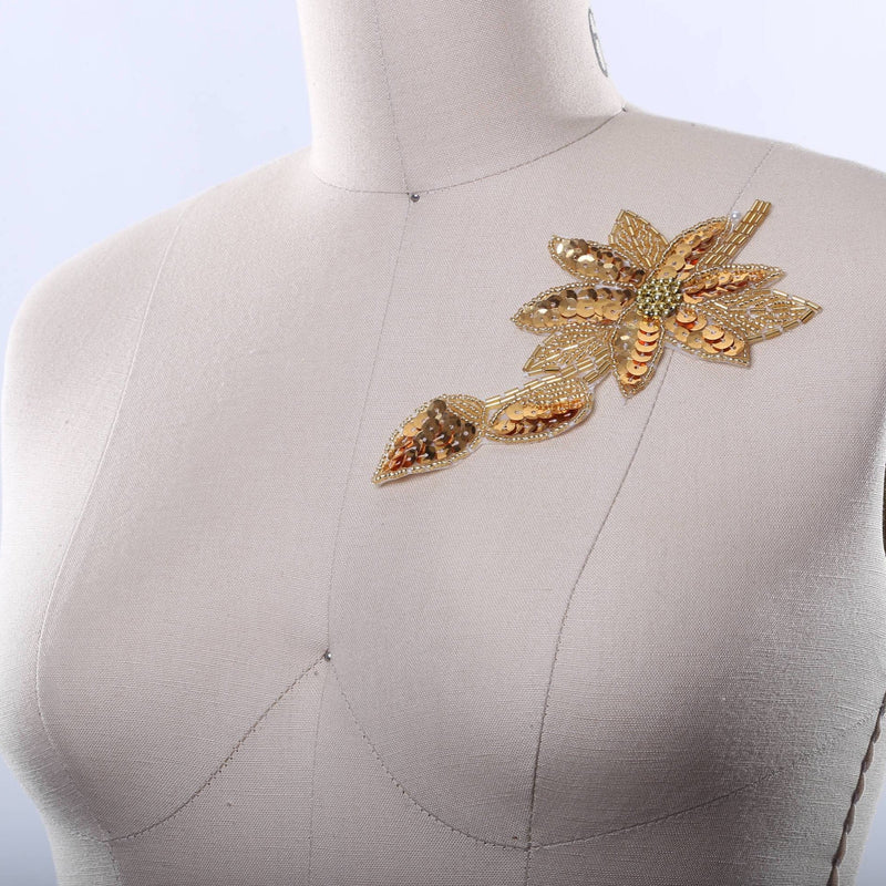 Sequin Beaded Flower Patch Antique Gold