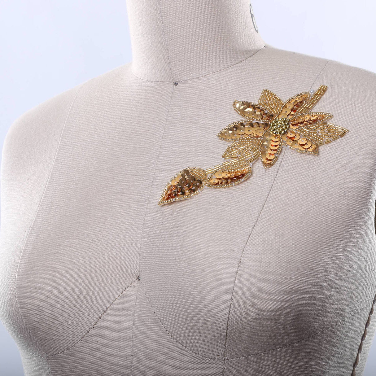 Sequin Beaded Flower Patch Antique Gold