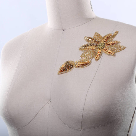 Sequin Beaded Flower Patch Antique Gold