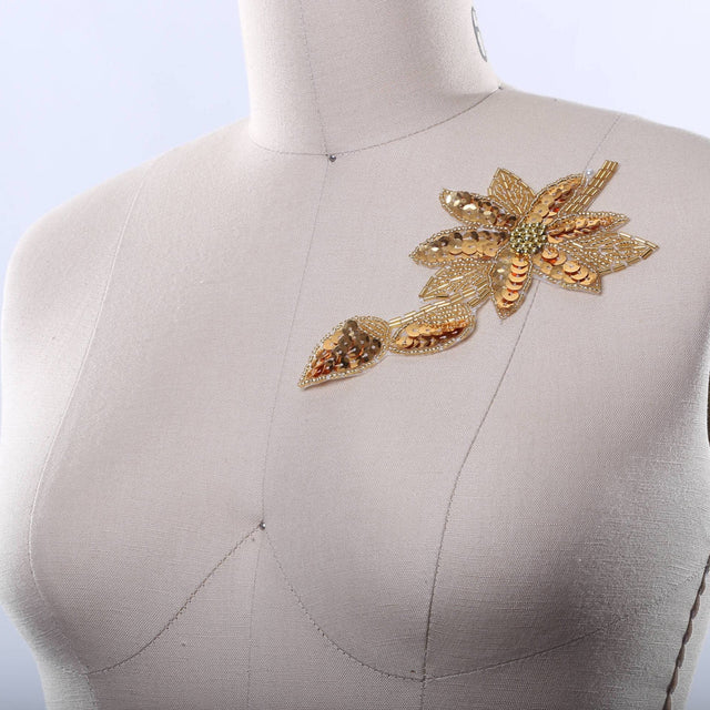 Sequin Beaded Flower Patch Antique Gold