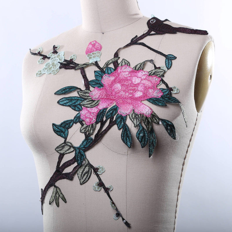 Embroidered Rose Bird Patch