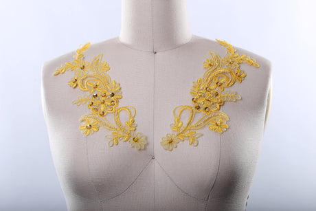 Beaded Lace Applique Yellow Pearl
