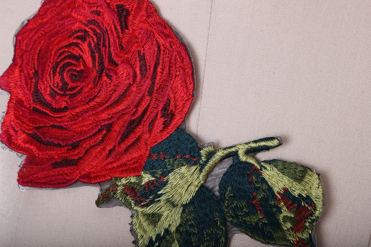 Flower Applique Red Embroidery Iron-On