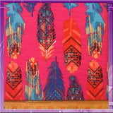 Stretch Rayon Feather Print Fabric Pink Fuchsia