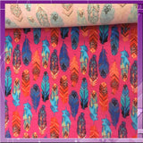 Stretch Rayon Feather Print Fabric Pink Fuchsia