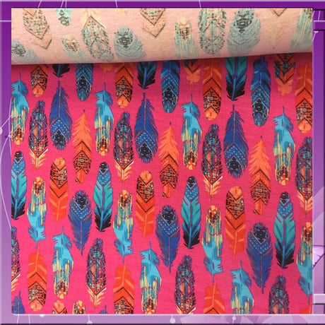 Stretch Rayon Feather Print Fabric Pink Fuchsia