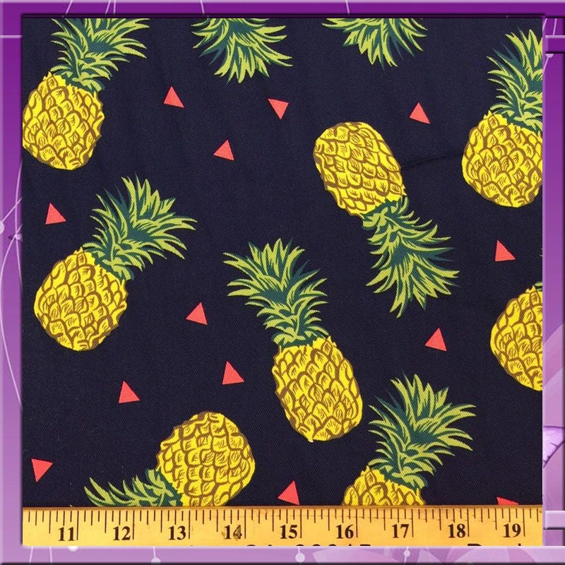 Rayon Double Weight Pineapple Print Navy Blue