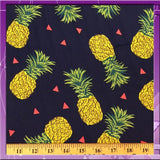 Rayon Double Weight Pineapple Print Navy Blue