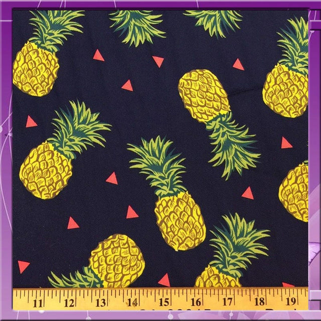 Rayon Double Weight Pineapple Print Navy Blue