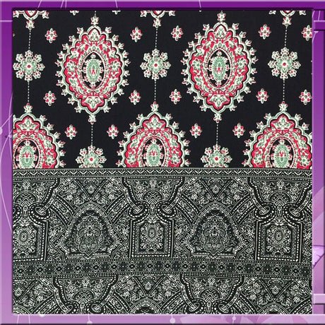 Rayon Challis Two Border Black and Fuchsia