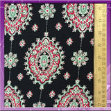 Rayon Challis Two Border Black and Fuchsia