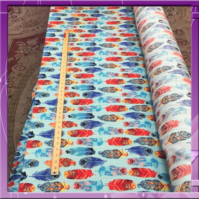 Rayon Challis Feather Print Blue Multicolor