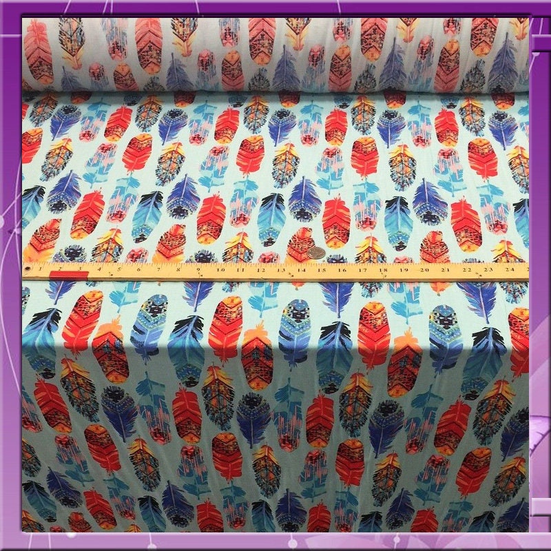 Rayon Challis Feather Print Blue Multicolor