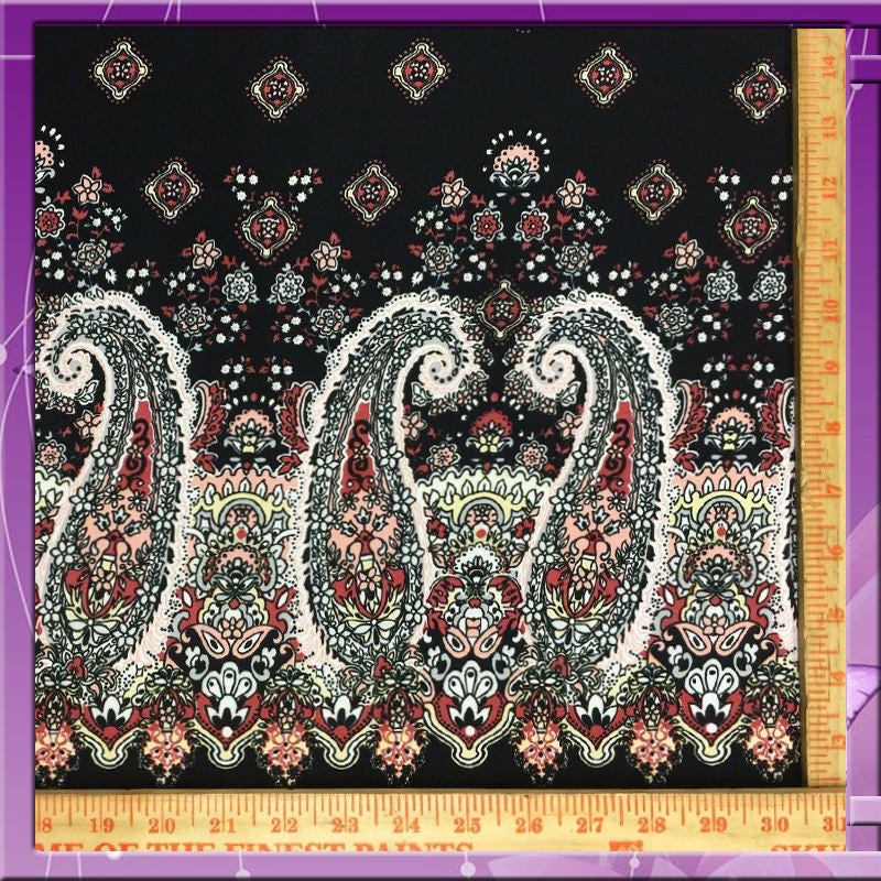 Rayon Challis Black Pink Paisley