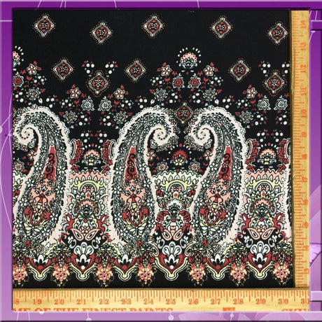 Rayon Challis Black Pink Paisley